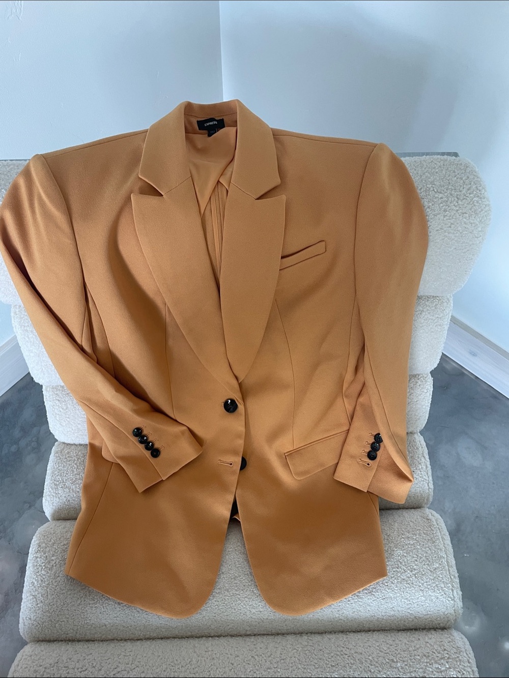 Express Women's Camel Blazer Jacket - Tailored Single-Breasted Coat yellow